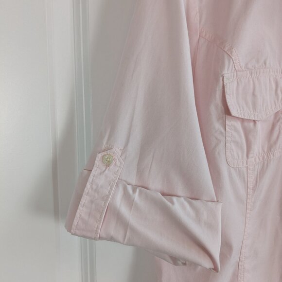 Tommy Hilfiger Button Up Roll Tab Shirt Women L Pink Tailored Fit Western - Picture 6 of 10